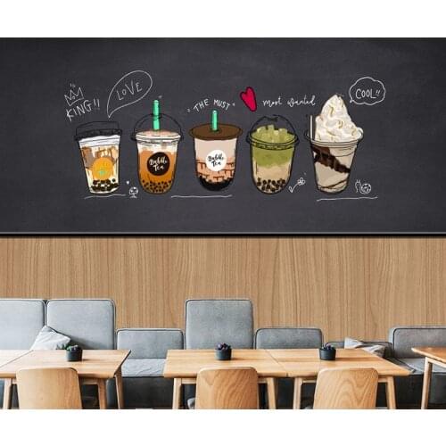 3D blackboard hand drawn cartoon creative background wall decoration wallpaper restaurant juice milk tea shop coffee shop mural
