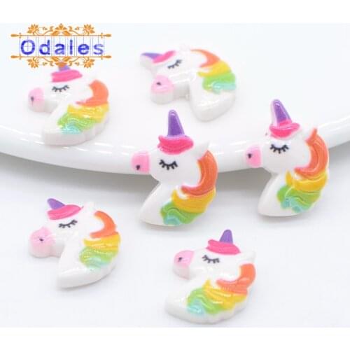 50Pcs/lots Rainbow Color Unicorn DIY Craft Supplies Scrapbooking Sweety Resin Planar Embellishment Applique Bow Center Accessory