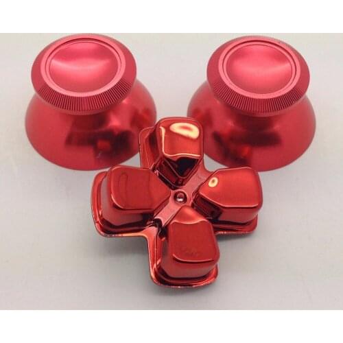 Custom Metal Red Thumbsticks Analogue Thumb Sticks & Red Chrome D-pad for Sony Playstation 4 PS4 Controllers