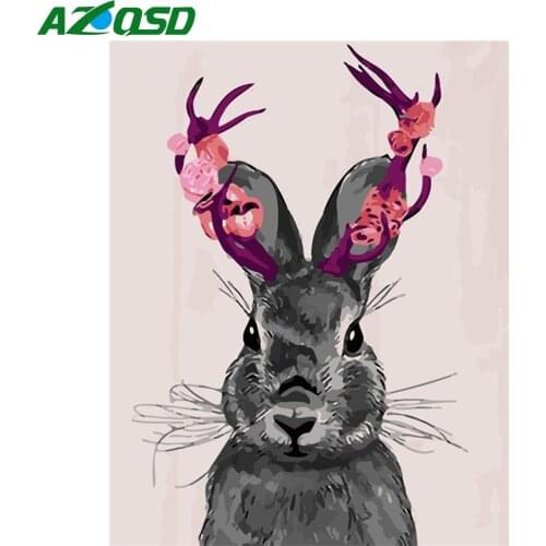 AZQSD DIY Painting By Number Canvas Kits Rabbit Home Decoration Unframe Coloring By Numbers Animal Handpainted Gift
