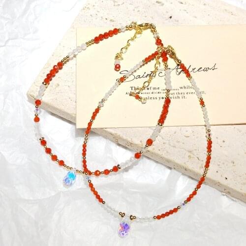 Lii Ji Carnelian Moonstone 14K Gold Filled Beaded Anklet 23+4cm Austrian Crystal Handmade Jewelry For Women Gift