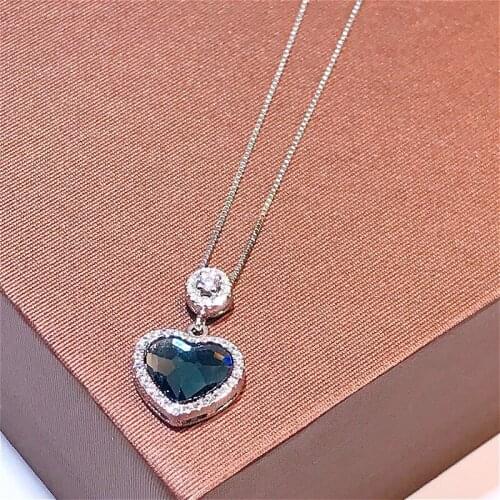 Whole Real 925 Sterling Silver Delicate Sapphire Pendant Necklaces Lasting Shine Cube Heart Modeling Good-looking Snake Chain