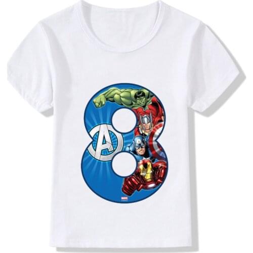 New Style Marvel Baby Boy Girl Happy Birthday Number 1-9 Childrens T-shirt Avenger Endgame The Hulk Iron Man Print T-shirt