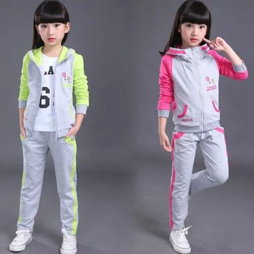 Childrens Clothing Girls Suits Spring New Hooded Jacket Autumn Sports Two-piece Sets Teen 14T Korean Casual Trousers Suit Trend