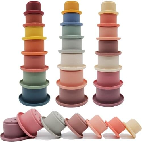 Baby Silicone Hourglass Stacking Cup Montessori Educational Toys Intelligence Gift Toy Stacking Ring Tower Toy Infant Bath Play