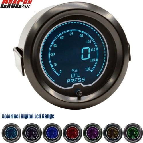 Dragon gauge 52mm(2 INCH) Car Oil pressure gauge LCD 7 Colors Backlight Digital Meter Unit 0~150 Psi With Senso