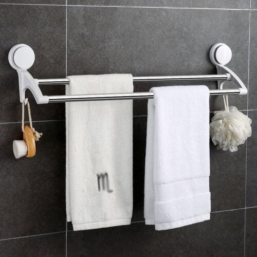 Dual-layer Rail Shelf Suction Towel Rack Stainless Steel Wall Mount Bathroom Towel Holder Rack Bathroom Kitchen Accessories