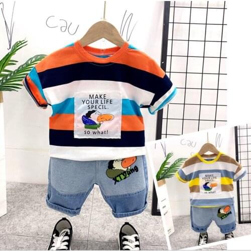 Children Summer Clothing Set Toddler Kids Baby Boys Cartoon Tops T-Shirt + Denim Shorts 2pcs Outfits 2-6Year