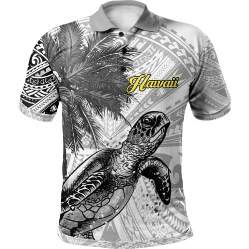 Hawaii Polo Shirt Turtle Palm Tree White 3D Printed Polo Shirt Men Women Short Sleeve Summer T-shirt