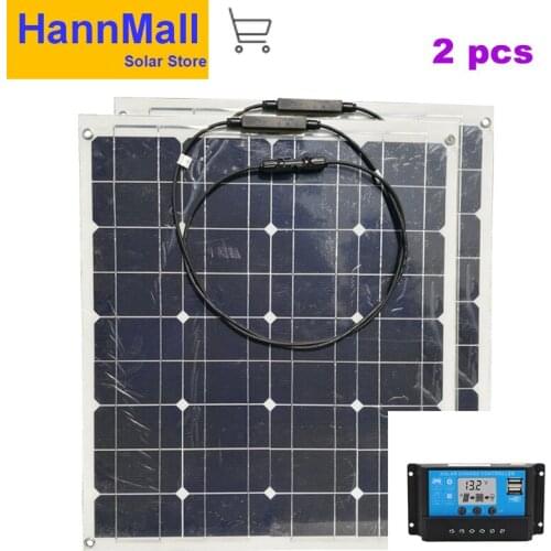 HannMall Portable Flexible Solar Panel 12v 100w(2PCS*50W) Solar Battery Charger Waterproof Boat Fish Caravan Camp Motorhomes RV