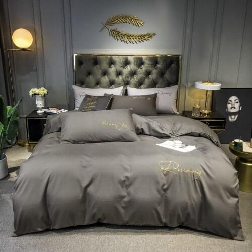 Jeefttby Home Textiles Bedding Set Pure Color Embroidered Duvet Cover Pillowcase Bed Sheet Twin Full Queen Size Bedclothes