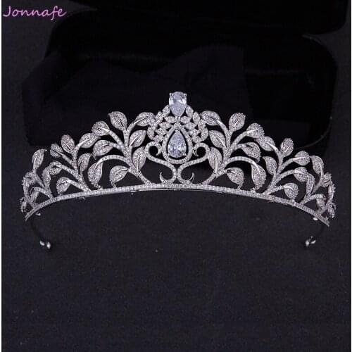 Jonnafe Luxury AAA Zircon Women Crown Silver Color Bridal Tiara Fashion Wedding Prom Accessories Hair Jewelry