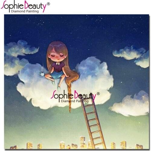 Sophie Beauty Diy Diamond Painting Girl sitting on the cloud Cross Stitch Cartoon Pattern Rhinestone Mosaic Home Decro 19082