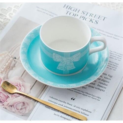 Ceramics Coffee Set Blue Cups & Saucers With Spoon Handle Water Milk Tea Mugs Drinking Utensils Wedding Gifts Eco-Friendly 200ML