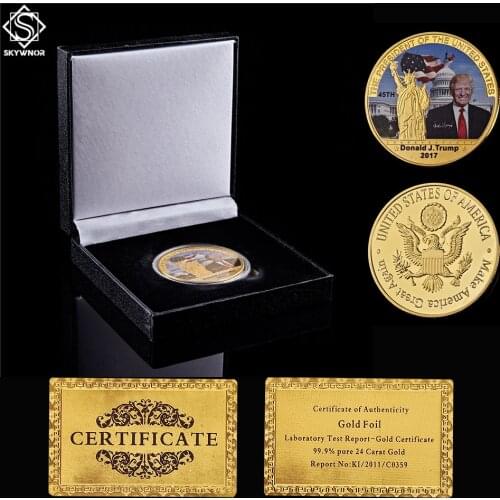 USA Donald Trump President Challenge Statue Of Liberty Collectible Inaugural Gold Silver Eagle Novelty Coin W/ Box Display