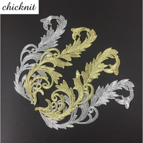 CHICKNIT 1 mirror pair gold silver lace Embroidery applique accessories DIY lace collar lace fabric patch JA29