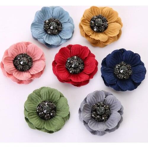 20pcs Fashion Girls Flower Hair Chiffon wtih rhinestones button Kids Solid Hair Accessories Children Princess Boutique Barrettes
