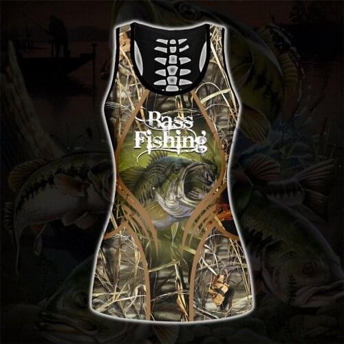 Fashion Hollow Tanktop and Leggings for Women 3D Printing hipster Leisure Bass Fishing Female sexy vest clothes