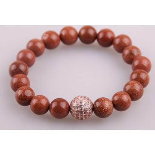 MOODPC Hot Sale Jewelry Micro Zircon Pave Ball Sandstone Stone Strand Bracelet