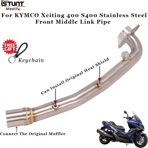 Motorcycle Scooter Exhaust Pipe Escape MOTO Modified Stainless Steel Front Middle Link Pipe Slip On For KYMCO Xciting 400 S400