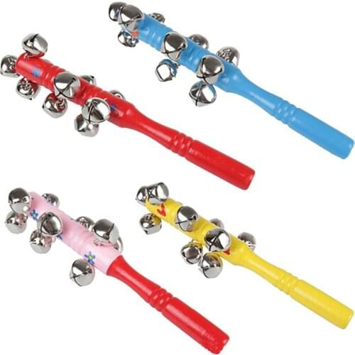 Hand Shake Bell Rattles Cheap Fun Toy 21cm Kid Toys New Early Educational Toy wooden Hand bells 10 Jingle Bells Kids