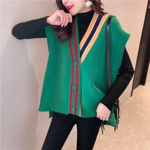 NEW Fashion Loose coat Cardigan Cloth Korean lady Girls Waistcoat Autumn Sleeveless Sweater Vest Women Knitted Top for Women