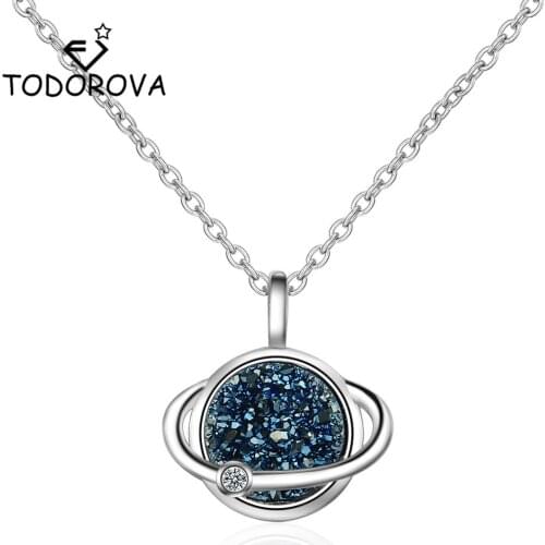 Todorova Chic Fantasy Blue Broken Stone Universe Planet Pendant Necklace Drusy Crystal Necklace Women Exquisite Birthday Gift