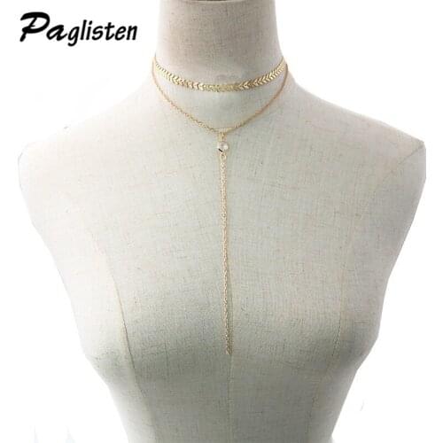 PAGlisten New Hot Fashion Punk Long Necklace Multilayer Fish bone Pendant Chains Necklaces for Women Jewelry Gifts