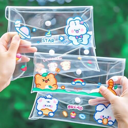Kawaii Large Capacity PVC Pencil Cases Cute Cartoon Bear rabbit pencil pouch Pencil Bag Stationery School Supplies