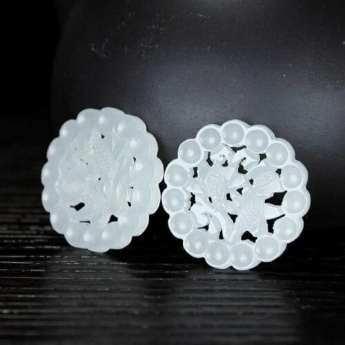 Natural hetian jade handcarved turf hollow out round 100% real jade necklace pendant earring jade accessories for women