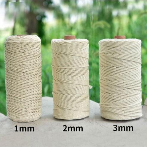 Durable 1 2 3mm 200m White 100% Cotton Natural Beige Braided Cords Rope Craft Macrame String DIY Handmade Home Decorative Supply