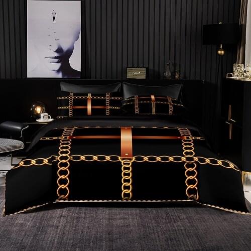 Luxury Belt Pattern Duvet Cover Set With Pillowcase,US 203x229 Quilt Cover,EU 260×220 Blanket Cover,Black Big Bedding set