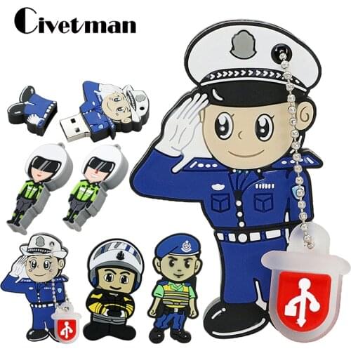 USB Stick 128GB Cartoon Police Model USB Flash Drive 8GB 16GBB 32GB 64GB USB Flash Memory Stick Pendrive 256GB Pen Drive Gifts