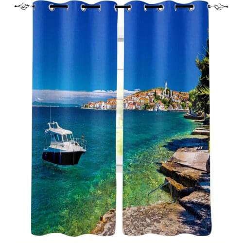 Modern Curtains for Living Room Cali Beach Boat Turquoise Houses Bedroom Kitchen Curtain Home Decoration Window Drapes