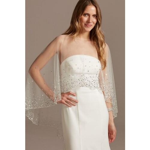 TOPQUEEN G43 Luxury Wedding Bolero Ivory Shawl for Dress Rhinestone Sequin Cape Shawl Woman Summer Evening Jacket for the Bride