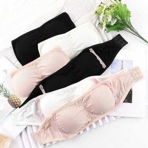 Tube Tops Strapless Top Cotton Bras For Women Bandeau Bralette Seamless Wireless Lingerie Invisible White Teenager