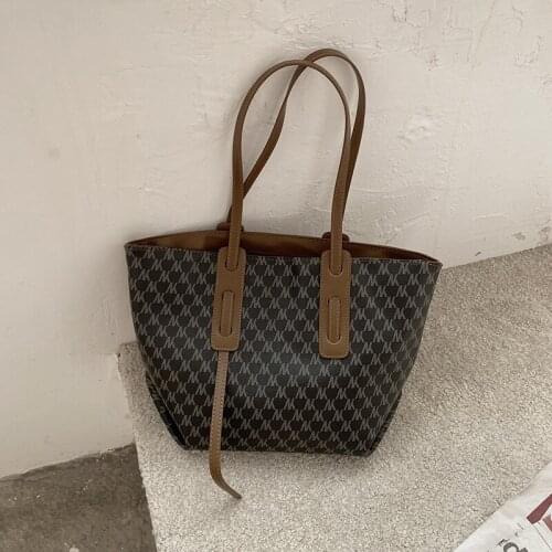 High Quality PU Women Leather Letter Printing Womens Large Capacity Tote Bag Female All-Match Retro Shoulder Bags Bolsas 2021
