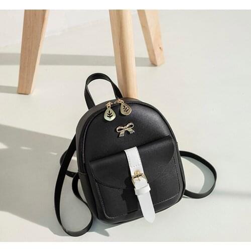 Womens Backpack Luxury PU Leather Kawaii Backpack Cute Graceful Knapsacks Small School Bags for Girls Bow-knot Leaf Rucksack
