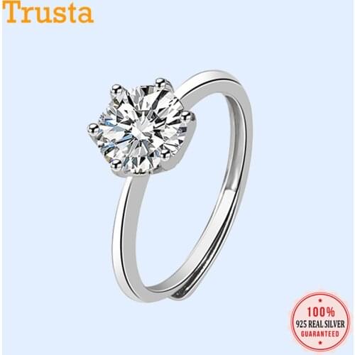 Trustdavis Authentic 925 Sterling Silver 1.5ct Zircon Stone Rings For Women Wedding Party Fine Jewelry Gift DA1400