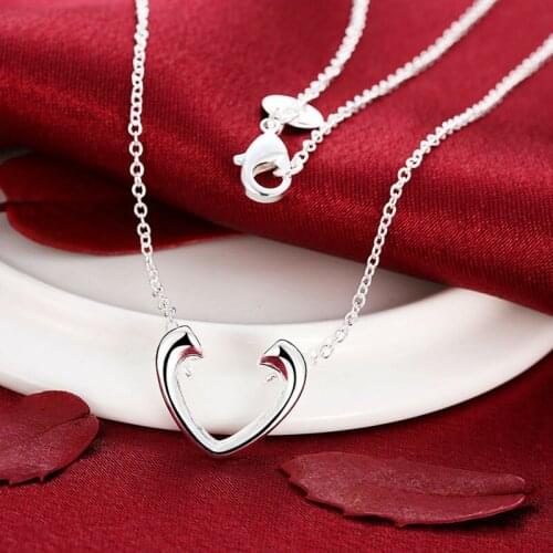 Wholesale Silver 925 Fashion Love Heart Choker Pendant Necklace for Women Girl Link Chain Best Gift Engagement Femme Jewel