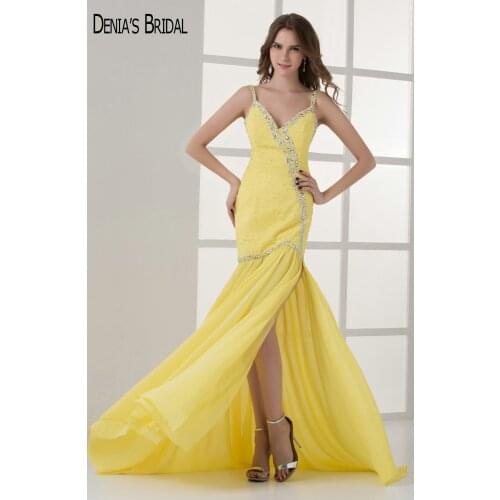 2017 Yellow Mermaid Evening Dresses with Sweetheart Neckline Floor Length Side Split Party Prom Gowns
