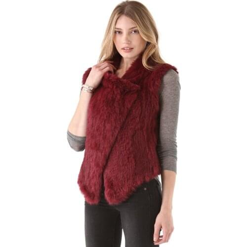 2021 Women Genuine Natural Real rabbit fur Knitted Vests Hand made Real Fur Gilets