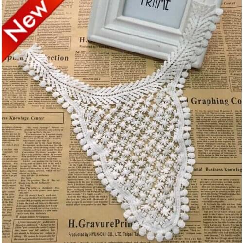 1 PC Flower Cotton White 23*30CM Embroidery Long Sew DIY Accessories Craft Collar Applique Patches Neckline Venise Lace Fabric
