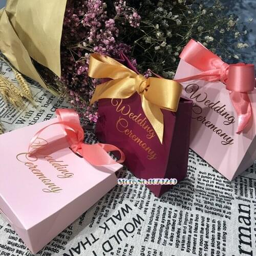 12*11*4.5cm wedding paper bag with ribbon, Bronzing Gift Box Package Wedding Party Favor Candy Bags with Ribbon 100pcs/lot