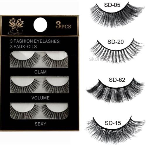 3 Pairs/set Natural False Eyelashes Thick Cross Fake Eye Lashes Makeup Voluminous Messy Style Extension Fashion Makeup Tools