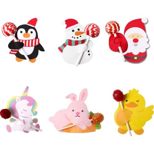50Pc Cartoons Christmas Decorations for Home Kids Snowman Santa Paper Lollipop Cards Lollipop Gift Package Decor Christmas Gifts