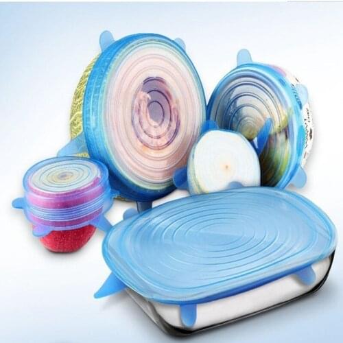 6PCS/Set Universal Silicone Suction Lid-bowl Pan Cooking Pot Lid Silicon Stretch Lids Silicone Cover Pan Spill Lid Stopper Cover