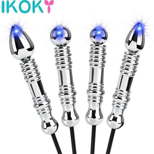 IKOKY Electric Shock Anal Plug Therapy Massager Sex Toys for Men Women Masturbation Metal Electro Butt Plug Medical Themed Toys