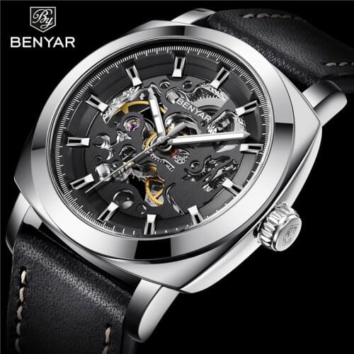 Benyar Fashion Men Watch Skeleton Automatic Mechanical Male Clock Top Brand Luxury Sport Military Business Man Wristwatch 5121