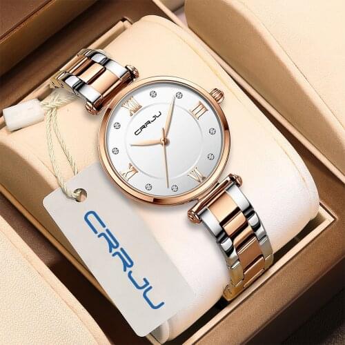 CRRJU Fashion Women Watch Top Brand Luxury Crystal Ladies Wristwatch Exquisite Business Stainless Steel Quartz Clock reloj mujer